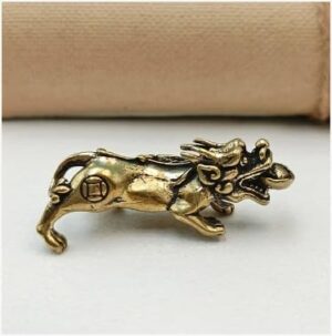 1pcs -1PC- 4 * 2.5CM Small Chinese Beast Dragon Statue Bronze Brass Figurine Ornaments Antique Copper Mythical Animal Miniature Home Decor Crafts Collection (U)-B0CV6QK3W5