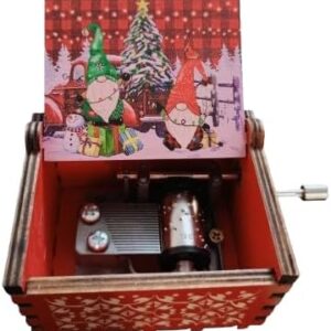 [1Pcs-RED ] Happy Birthday Wooden Hand Cranked Collectible Jingle Bell Themed Brown Music Box - Colorfully CHRISTMAS paint-B0DQ1T4NQY