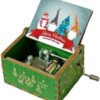 MySouq-Store [1Pcs] Merry Christmas Wooden Hand Cranked Collectible Jingle Bell Themed Brown Music Box (Colored Merry Christmas Edition) (A)-B0CKBSR1H6