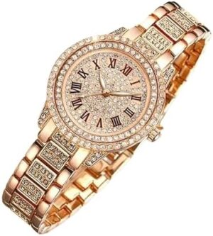 [ 1pcs -Rose Gold] Shining Diamond Watch Luxury Women Brand Quartz Gold Bracelet Watches Ladies Zircon Crystal Top Elegant Wristwatch Clock Gifts-B0D1GZ2NXN
