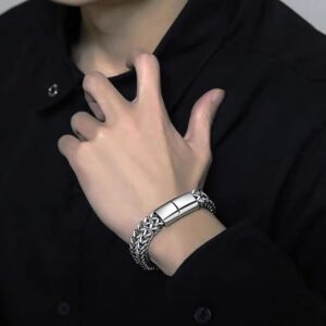 [1 Pc] Hip Hop Personality Cuban Chain Bracelet For Men Charm Stainless Steel Braided Keel Bracelet Jewelry Birthday Gift For Lover-B0CDHQ9BFC