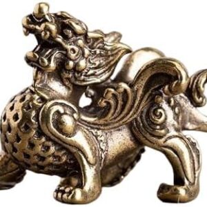 1pcs - Statue Figurine Wealth Brass Decor Prosperity Chinese Style Ornament Qilin Dragon Luck Animal Fengshui Vintage-B0CPKYXMD9
