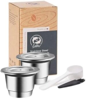 [2 Cpsuls Stainless ] For Reusable Coffee Capsule Stainless Steel Rich Crema Espresso Refillable Filters Pod Fit Inissia Pixie Essenza Mini-B0CTFTCZ37