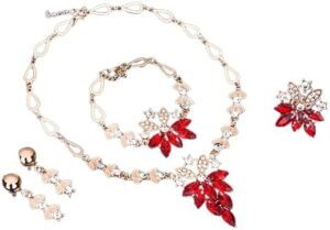 New 4Pcs Jewelry Set Flower Design Birthday Gift Durable Necklace Earrings Bracelet Ring Jewelry Set for Wedding Gift-B0C562458S