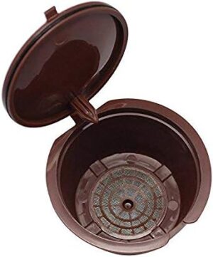 Pack of 3 Coffee Filter Capsule Cup Stainless Steel Mesh Reusable Capsule Cup with Brush and Spoon (Brown)-B07NF5V7SS