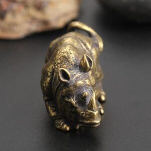 Mini Copper Rhino Sculpture Handmade Crafts Brass Rhinoceros Figurines Vintage Animal Statue Home Office Table Decor Ornament-B0BRNWHB19