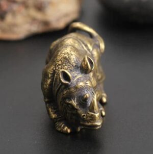 Mini Copper Rhino Sculpture Handmade Crafts Brass Rhinoceros Figurines Vintage Animal Statue Home Office Table Decor Ornament-B0BRNWHB19