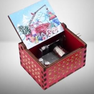 [1Pcs] Merry Christmas Wooden Hand Cranked Collectible Jingle Bell Themed Brown Music Box (Colored Merry Christmas Edition) (I) (00127G)-B0CM4KSGZJ