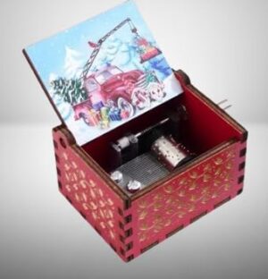 [1Pcs] Merry Christmas Wooden Hand Cranked Collectible Jingle Bell Themed Brown Music Box (Colored Merry Christmas Edition) (I) (00127G)-B0CM4KSGZJ