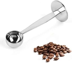 [1 PCs] Coffee Bean Press Espresso, Rumanle Stand Coffee Measure tamper spoon Stainless Steel Coffee & Tea Tools Measuring Tamping Scoop Coffee Tamper (1 Piece, Silver) 5 Cm diameter