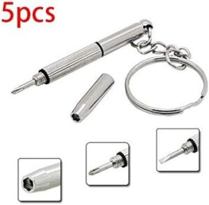 WSSBK 5 Pcs Mini Portable Screwdriver 3 In 1 Steel Precise Eyeglass Screwdriver Set Watch Repair Tools Kit With Keychain-B096LT5H4R