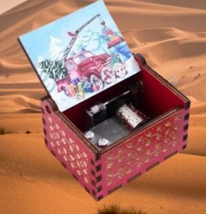 [1Pcs] Merry Christmas Wooden Hand Cranked Collectible Jingle Bell Themed Brown Music Box (Colored Merry Christmas Edition) (I) (00127G)-B0CM4KSGZJ
