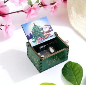 [1Pcs] Merry Christmas Wooden Hand Cranked Collectible Jingle Bell Themed Brown Music Box (Colored Merry Christmas Edition) (I) (0012I)-B0CM46CDFF