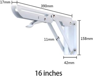Sturdy Folding Shelf Brackets Small Arm White Heavy Duty Triangle Wall Mount Collapsible Shelf Bracket with Install Screws for Small Bench Table Space Saving 2 Pcs, (16 Inch = 40.64 Cm)-B0DXCK1R4B