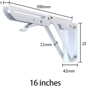 Sturdy Folding Shelf Brackets Small Arm White Heavy Duty Triangle Wall Mount Collapsible Shelf Bracket with Install Screws for Small Bench Table Space Saving 2 Pcs, (16 Inch = 40.64 Cm)-B0DXCK1R4B