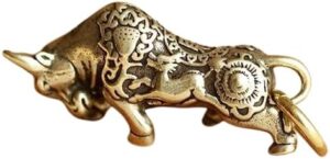 1Pc Creative For Keychain Brass Wall Street Bullfighting Key Ring Pendant Vintage Copper Lucky Bull Keychain Charm Chinese Feng Shui Hanging Jewelry Decor for your Keychain Without Ring-B0CC269TJ3