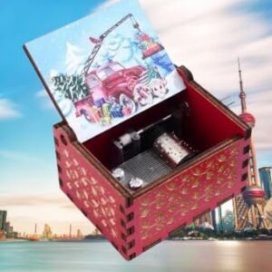 [1Pcs] Merry Christmas Wooden Hand Cranked Collectible Jingle Bell Themed Brown Music Box (Colored Merry Christmas Edition) (I) (00127G)-B0CM4KSGZJ