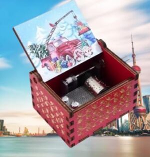 [1Pcs] Merry Christmas Wooden Hand Cranked Collectible Jingle Bell Themed Brown Music Box (Colored Merry Christmas Edition) (I) (00127G)-B0CM4KSGZJ
