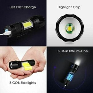 COB LED Flashlight Rechargeable Torch Zoom Flashlight Built-in Battery+USB Cable (1 Pack) 11Cm (1 Pack)-B0DJ8KZ8TV