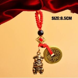 pig - Vintage Brass Zodiac DragonKeychains Red Rope Guardian God Five Emperors Coins Pendant Car Key Rings Hangings Fashion Keyrings-B0BXNPWJ4L