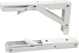 Sturdy Folding Shelf Brackets Small Arm White Heavy Duty Triangle Wall Mount Collapsible Shelf Bracket with Install Screws for Small Bench Table Space Saving 2 Pcs, (14 Inch = 35.56 Cm)-B0DXCK8TCT