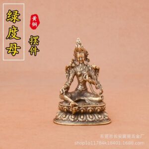 1Pcs Brass Green Tara Small Statue Tantric Buddha Figurines Miniatures Buddhism Buddhist Figure Desktop Enshrine Ornaments Home Decor-B0DJXYHWV4
