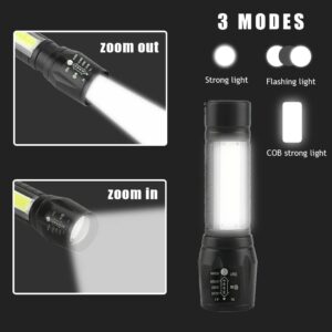 COB LED Flashlight Rechargeable Torch Zoom Flashlight Built-in Battery+USB Cable (1 Pack) 11Cm (1 Pack)-B0DJ8KZ8TV