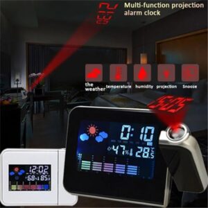1Pcs Digital Weather, Humidity, LCD Projection Snooze Alarm Clock with Colorful LED Backlight-B0CV4J1DXD