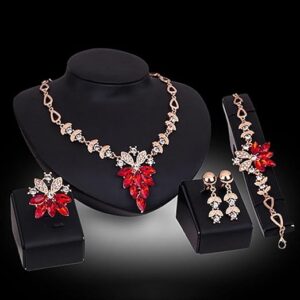New 4Pcs Jewelry Set Flower Design Birthday Gift Durable Necklace Earrings Bracelet Ring Jewelry Set for Wedding Gift-B0C562458S