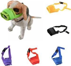 [1Pcs ] [L- 18cm - 24cm] [ Random Color ] Dog Adjustable Soft Pet Puppy Mouth Cover Mask Pure Color Anti Biting Muzzle-B0CGGXWGYF