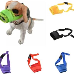 [1Pcs ] [L- 18cm - 24cm] [ Random Color ] Dog Adjustable Soft Pet Puppy Mouth Cover Mask Pure Color Anti Biting Muzzle-B0CGGXWGYF