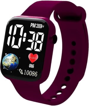 Kids Edition Digital LED Wrist Watch (Wine), Wine, Free Size, No Alarm, No Stopwatch, Just Time And Date-B0DW5KBQB4