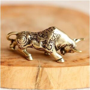 1Pc Creative For Keychain Brass Wall Street Bullfighting Key Ring Pendant Vintage Copper Lucky Bull Keychain Charm Chinese Feng Shui Hanging Jewelry Decor for your Keychain Without Ring-B0CC269TJ3