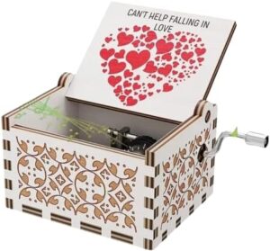 1PCs Can't Help Falling in Love Wood Music Box, Laser Engraved Vintage Wooden Hand Crank Music Boxes Gifts for Valentine's Day/Anniversary/Wedding/Birthday/Christmas (H01)-B0D3ZFR6FK