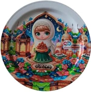 Ramadan Plastic Tray Set 2 Pieces Same Dimensions Ramadan Circular Trays Ramadan Dessert Drink Tray Small Plate 35 Cm Tray (Random Color)-B0DY5HFFT8
