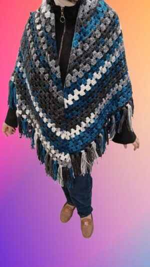 Handmade Crochet Shall Scraf in Mix Colourful Cape Shawls Wraps Granny Womens Coat Sweater (XXL) 220 * 185cm شال كتف للسيدات مصنوع يدويا من خيوط الكروشيه بطول 220 سم ِ Apro-B0DVDQ2LG1