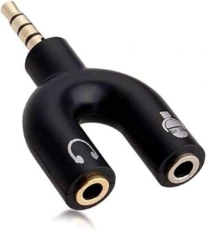 1Pic - U Shaped 3.5mm Stereo Audio Earphone Mic Splitter Adapter Highly Practical - Black-B0DVLSSTH9