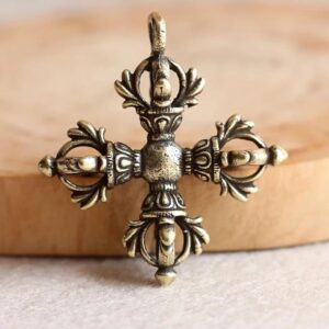 [ 1 PC ] Cross Vajra Brass Car Key Chain Pendant Buddhism Dharma Handmade Woven Lanyard Bodhi Beads Motorcycle Keychain Rope Hangings-B0CQGQHFYX