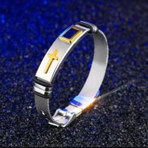 1Pcs - Cross Stainles Steel Mesh Belt Bracelet Fashion Men's Wrist Bracelets On Hand Classic Bracelet Adjustable Jewelry MAx 21Cm-B0DL2DLSWK