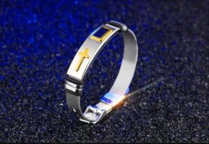 1Pcs - Cross Stainles Steel Mesh Belt Bracelet Fashion Men's Wrist Bracelets On Hand Classic Bracelet Adjustable Jewelry MAx 21Cm-B0DL2DLSWK