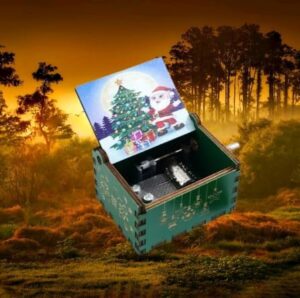 [1Pcs] Merry Christmas Wooden Hand Cranked Collectible Jingle Bell Themed Brown Music Box (Colored Merry Christmas Edition) (I) (0012I)-B0CM46CDFF