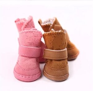 -4Pcs/Pink, Coffee, 5.2x4.4cm /No 4 /Set Cute Dog Boots Outdoor Snow Walking Non-slip Puppy Sneakers Supplies Puppy Comfortable Snow Boots Pet Winter Warm Shoes- See Size photo befor Buy Items,-B0BR62CHY9