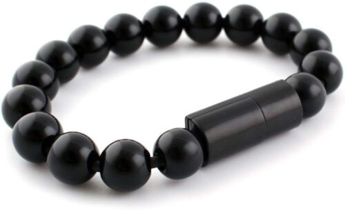 USB Data Charger Cable Buddha Beads Bracelet Charging For Iphone 5/5c/5s/6 Apple (Black Color)-B091D2GNMT