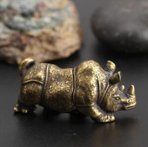 Mini Copper Rhino Sculpture Handmade Crafts Brass Rhinoceros Figurines Vintage Animal Statue Home Office Table Decor Ornament-B0BRNWHB19