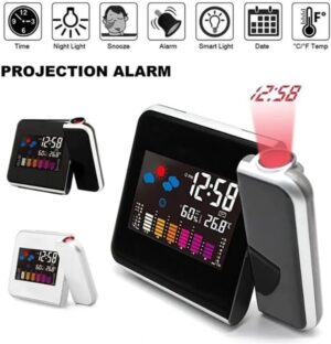 1Pcs Digital Weather, Humidity, LCD Projection Snooze Alarm Clock with Colorful LED Backlight-B0CV4J1DXD