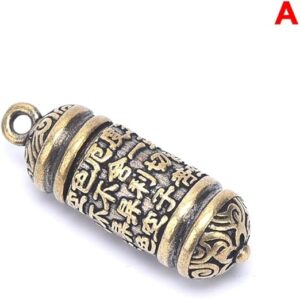 Keychains Brass Buddha Sutra Cylinder Pendant Keychain Hanging Necklace Jewelry Pill Box Medicine Case Container Bottle 1 Pc. Only-B0DT7K9R76