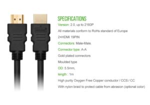 HDMI-compatible Cable Video Cables Gold Plated 1.4 4K 1080P 3D Cable for HDTV Splitter Switcher 0.3m 1m 1.5m HDMI to HDMI Cable (1 M)-B0DWJ1CW8W