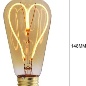 [Green Light- Energy Class A++] Designer Classic LED Filament ST64 Heart Love Design 4 W Dimmable 220/240 V E27 Vintage Light Bulb Antique Amber لمبة ديكور علي شكل قلب ضوء أخضر 4 واط-B0CNLK9L8T