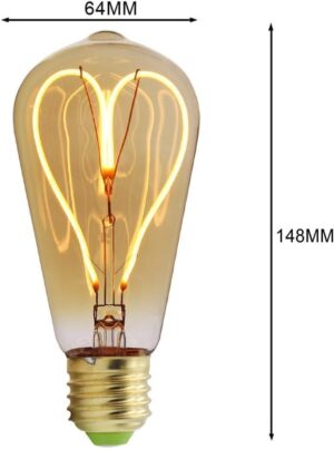 [Green Light- Energy Class A++] Designer Classic LED Filament ST64 Heart Love Design 4 W Dimmable 220/240 V E27 Vintage Light Bulb Antique Amber لمبة ديكور علي شكل قلب ضوء أخضر 4 واط-B0CNLK9L8T
