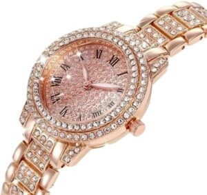 [ 1pcs -Rose Gold] Shining Diamond Watch Luxury Women Brand Quartz Gold Bracelet Watches Ladies Zircon Crystal Top Elegant Wristwatch Clock Gifts-B0D1GZ2NXN